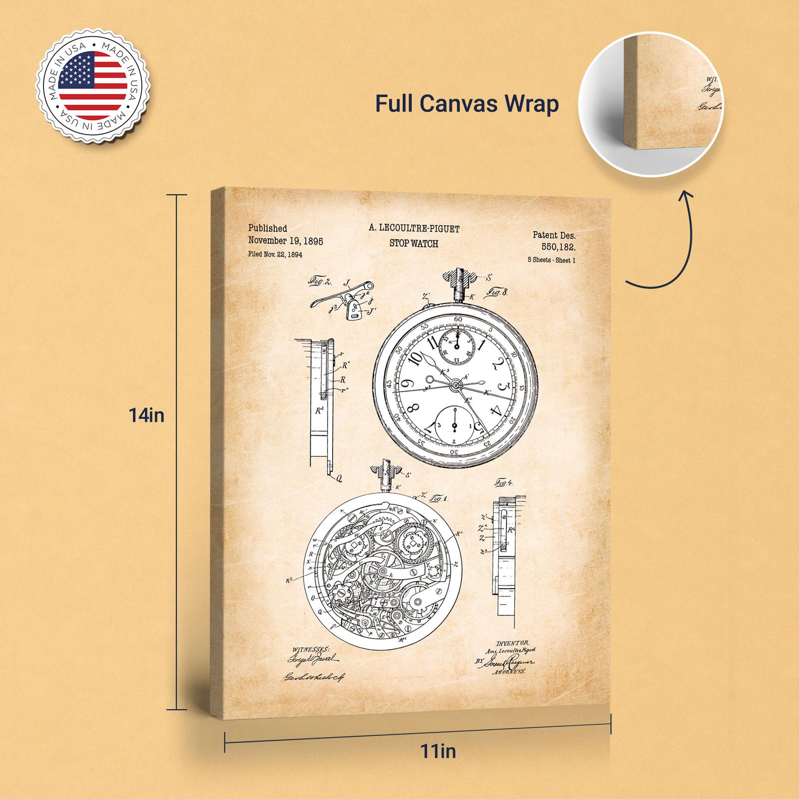 Stopwatch Patent Canvas Print - gallery wrapped canvas edge detail