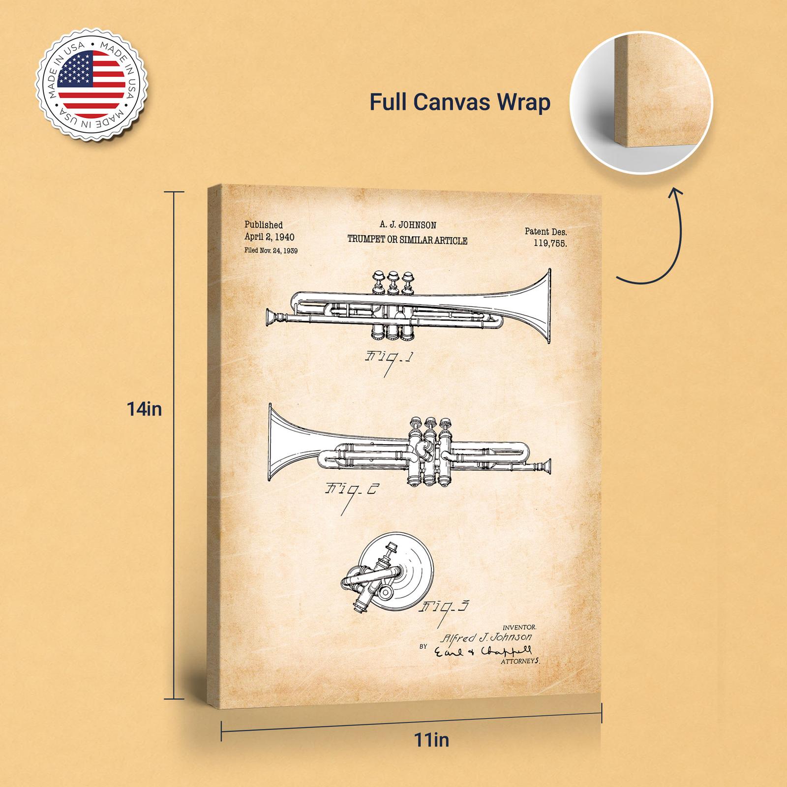 Trumpet Patent Canvas Print - gallery wrapped canvas edge detail