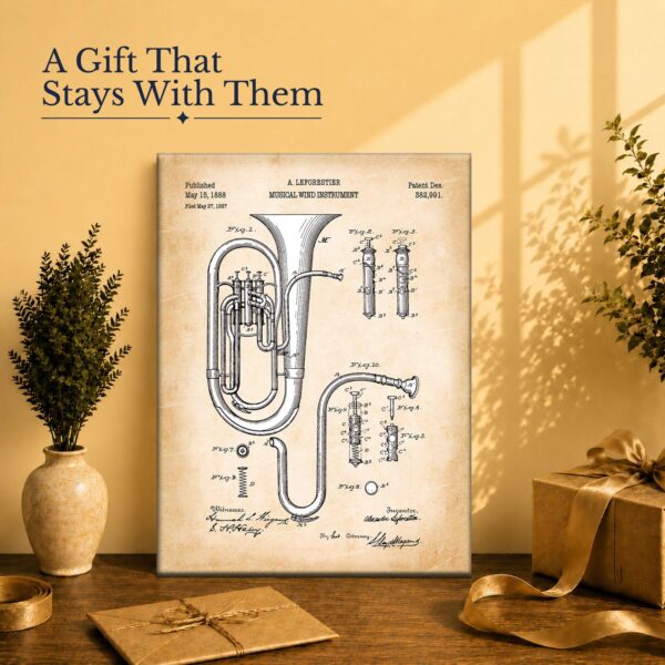 Baritone horn patent gift - canvas print for a brass band player