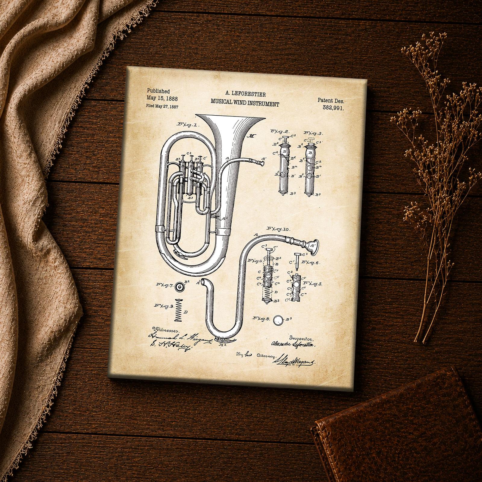 Baritone horn patent canvas print - brass instrument patent detail