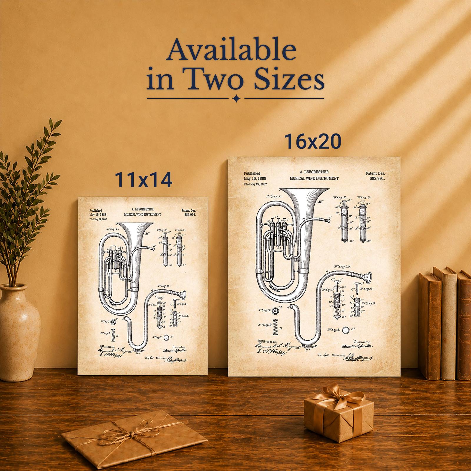 Baritone horn canvas print - Made in USA family-owned patent wall art