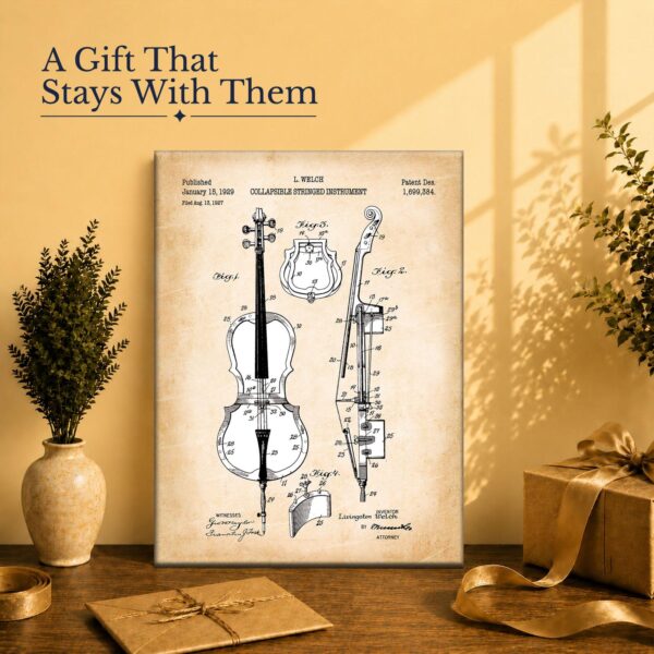 Cello patent gift - canvas print for a cellist