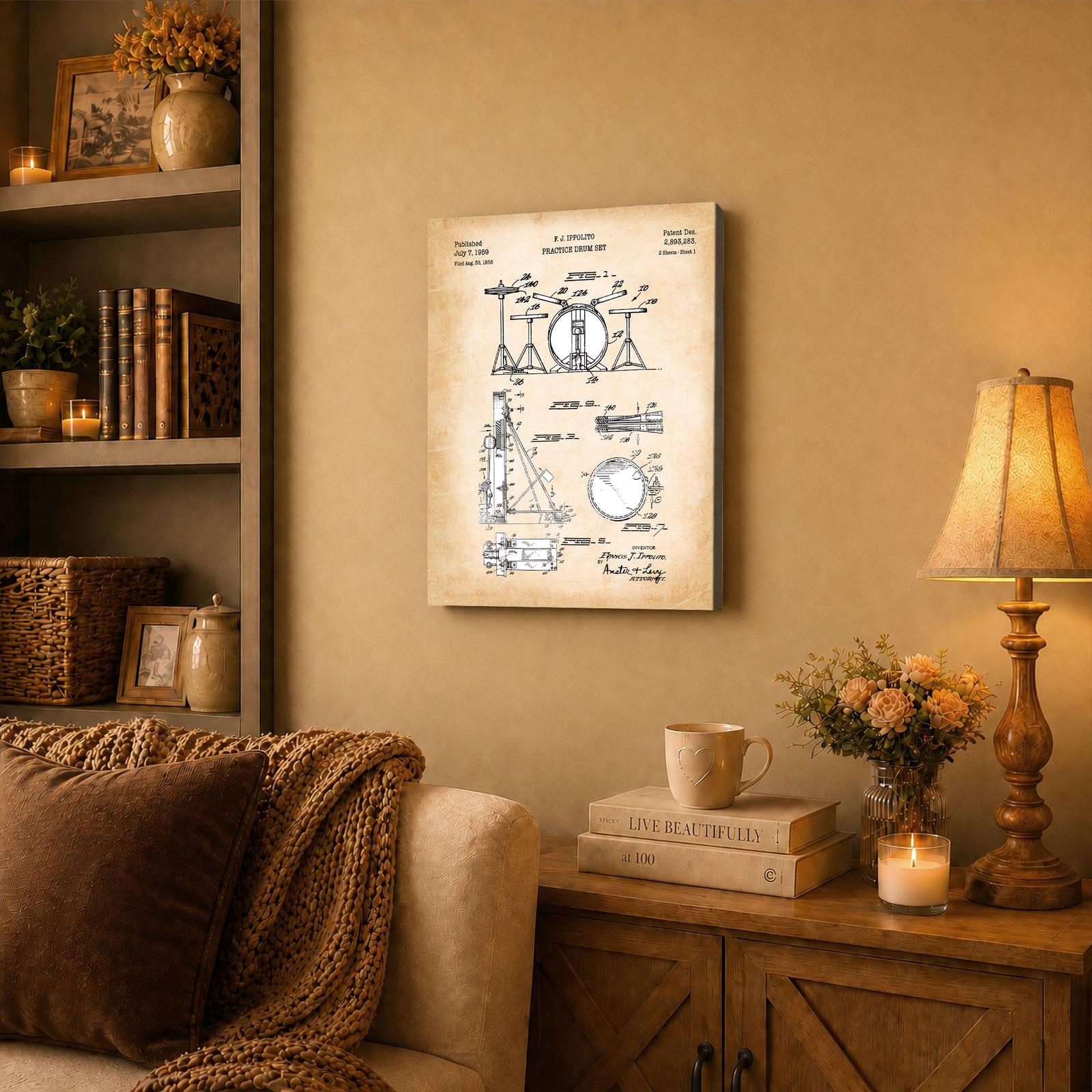 Music Room Drum Decor Canvas Displayed in a Band Room
