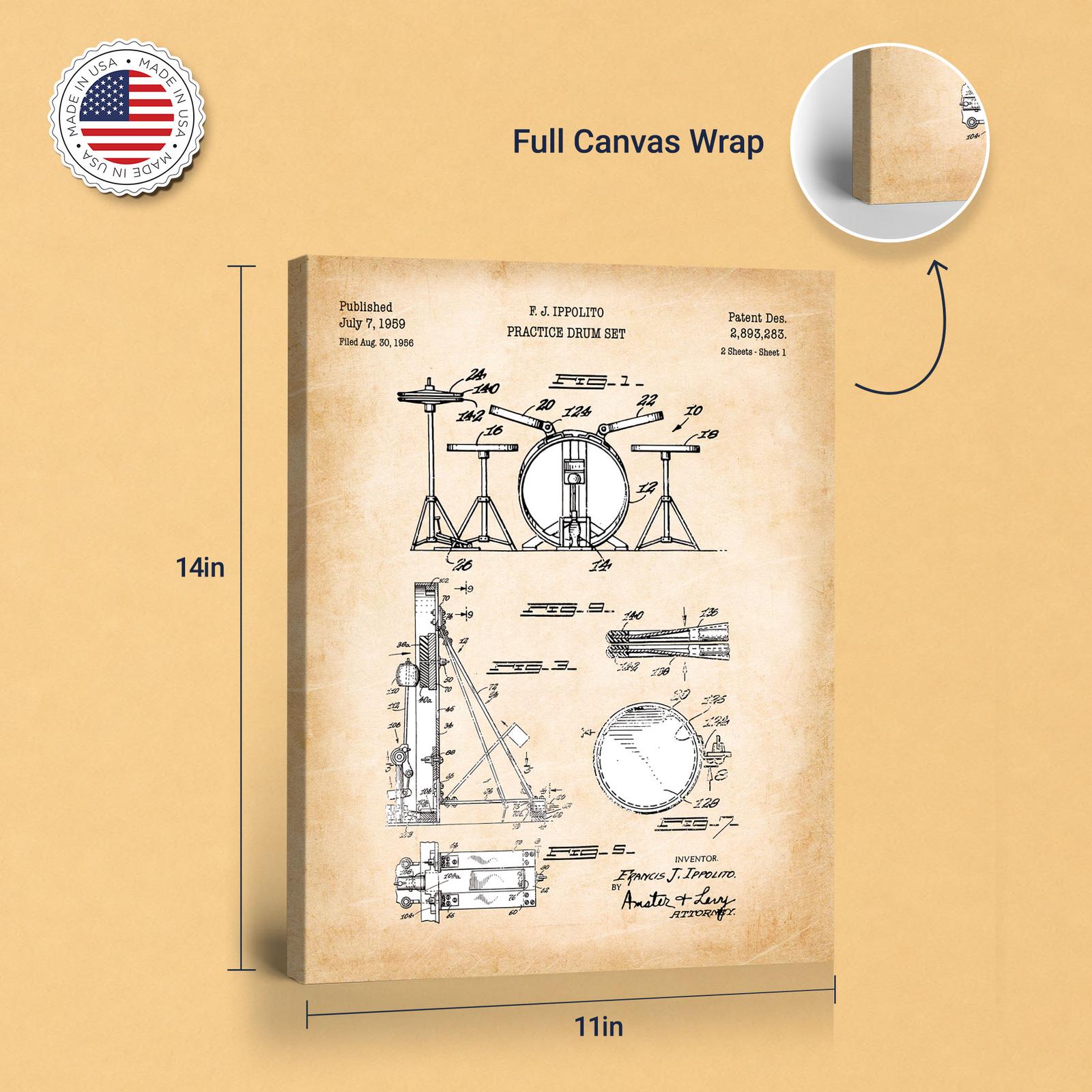 Drum Set Patent Canvas Print - gallery wrapped canvas edge detail