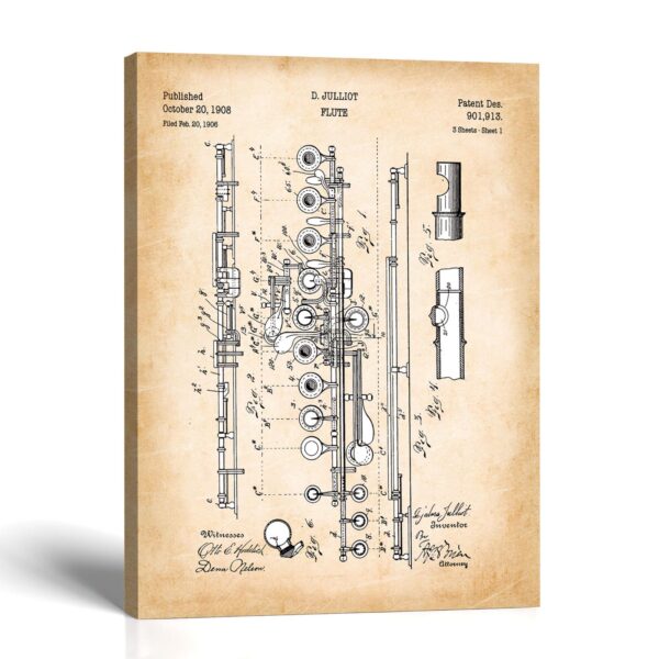 Flute Patent Canvas Print - Vintage 1908 Boehm Wall Art by Crossroads Home Decor