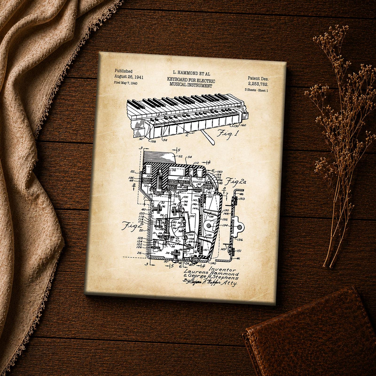 Music keyboard patent canvas print - electric keyboard patent detail