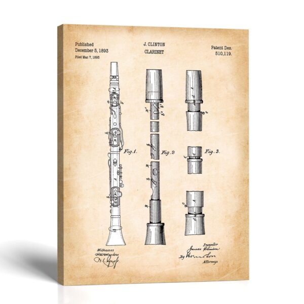 Clarinet patent canvas print - 1893 instrument design by Crossroads Home Decor