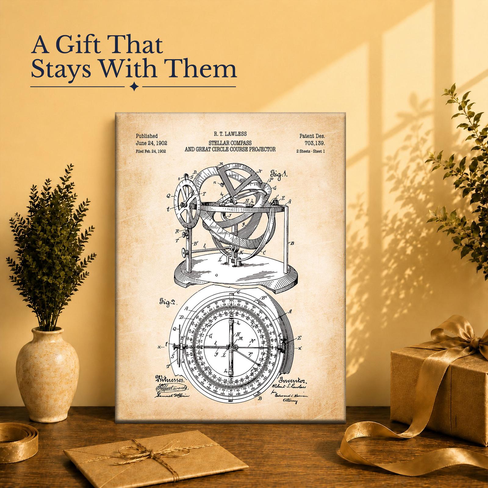 Stellar compass patent print gift for the sailor or navigator in your life