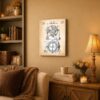 Stellar compass patent canvas wall art displayed in a home office