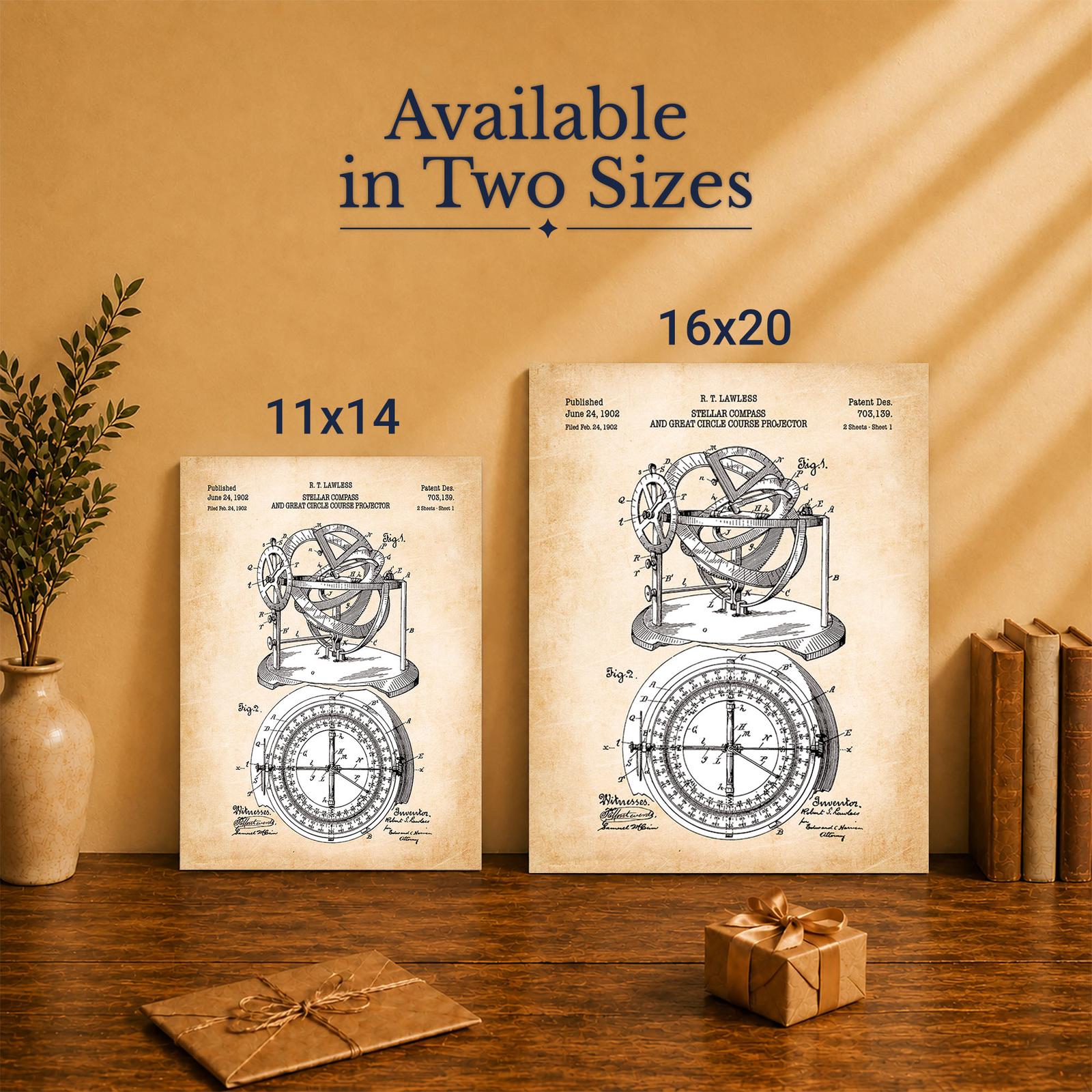 Stellar compass patent canvas print - Made in USA family-owned nautical wall art