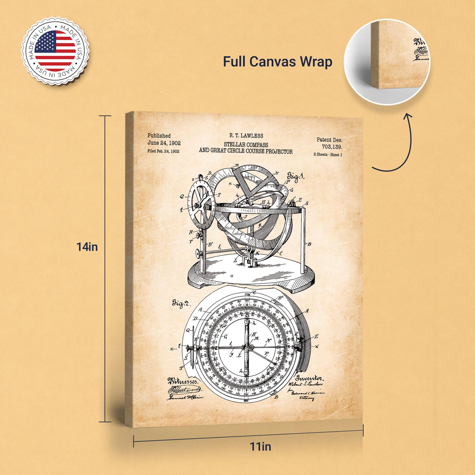 Stellar compass patent print - gallery wrapped canvas edge detail
