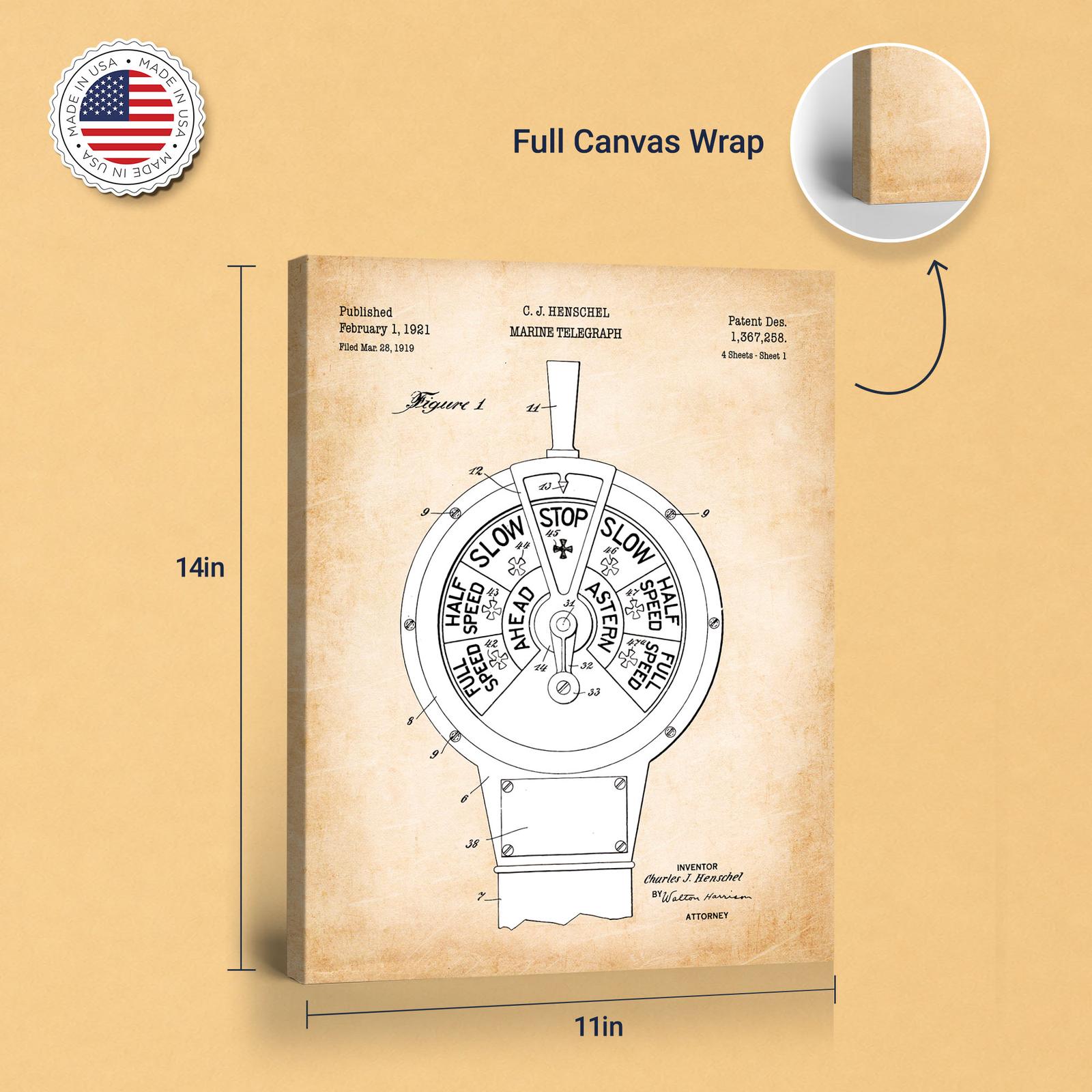 C2601C-8-11X14 Marine telegraph patent print - gallery wrapped canvas edge detail