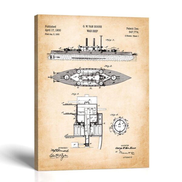 Navy battleship patent canvas print - vintage naval wall art by Crossroads Home Decor