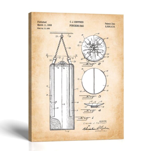 Punching Bag Patent Canvas Print - Vintage Home Gym Wall Art by Crossroads Home Decor