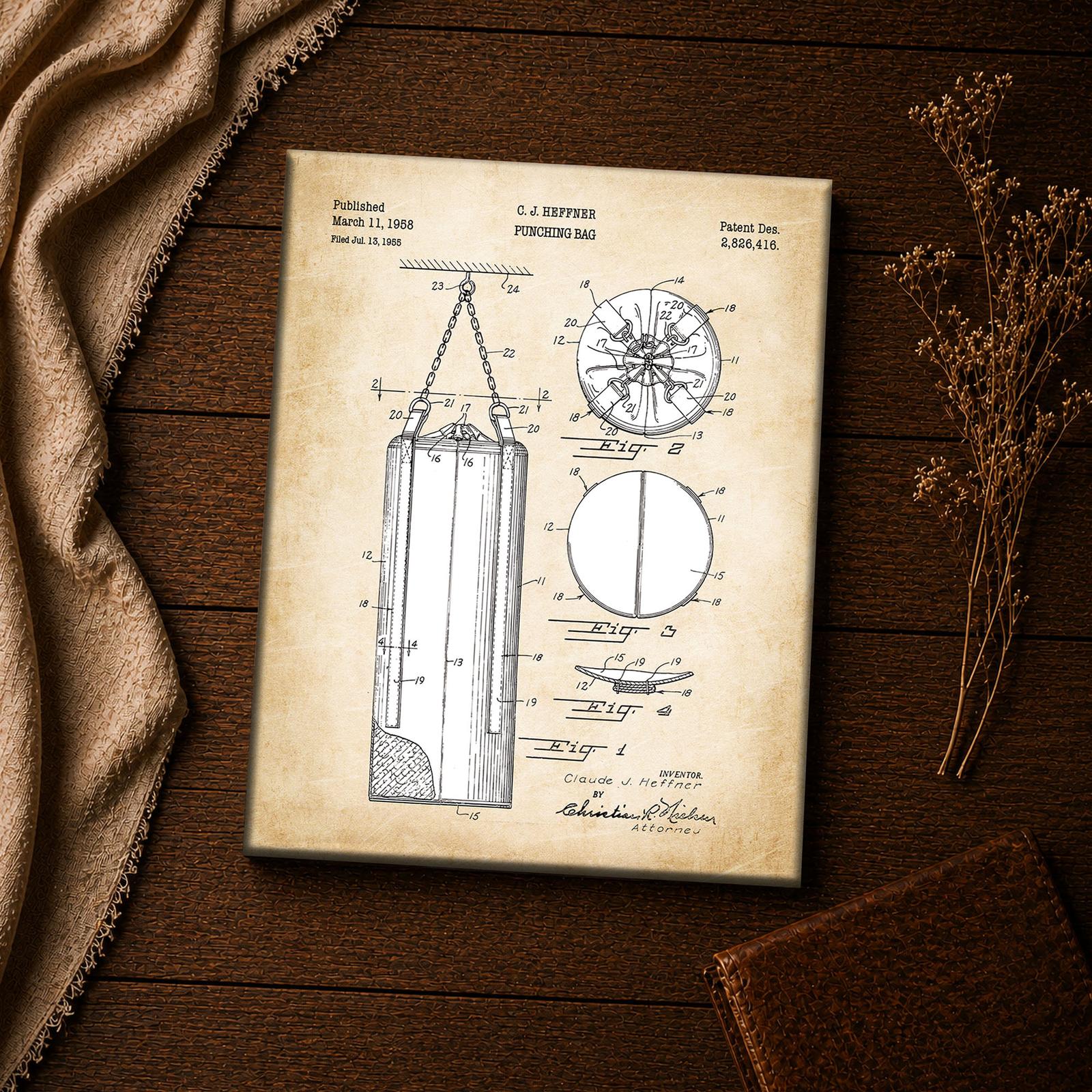 Heavy Bag Blueprint Art Close-Up - Punching Bag Patent Drawing