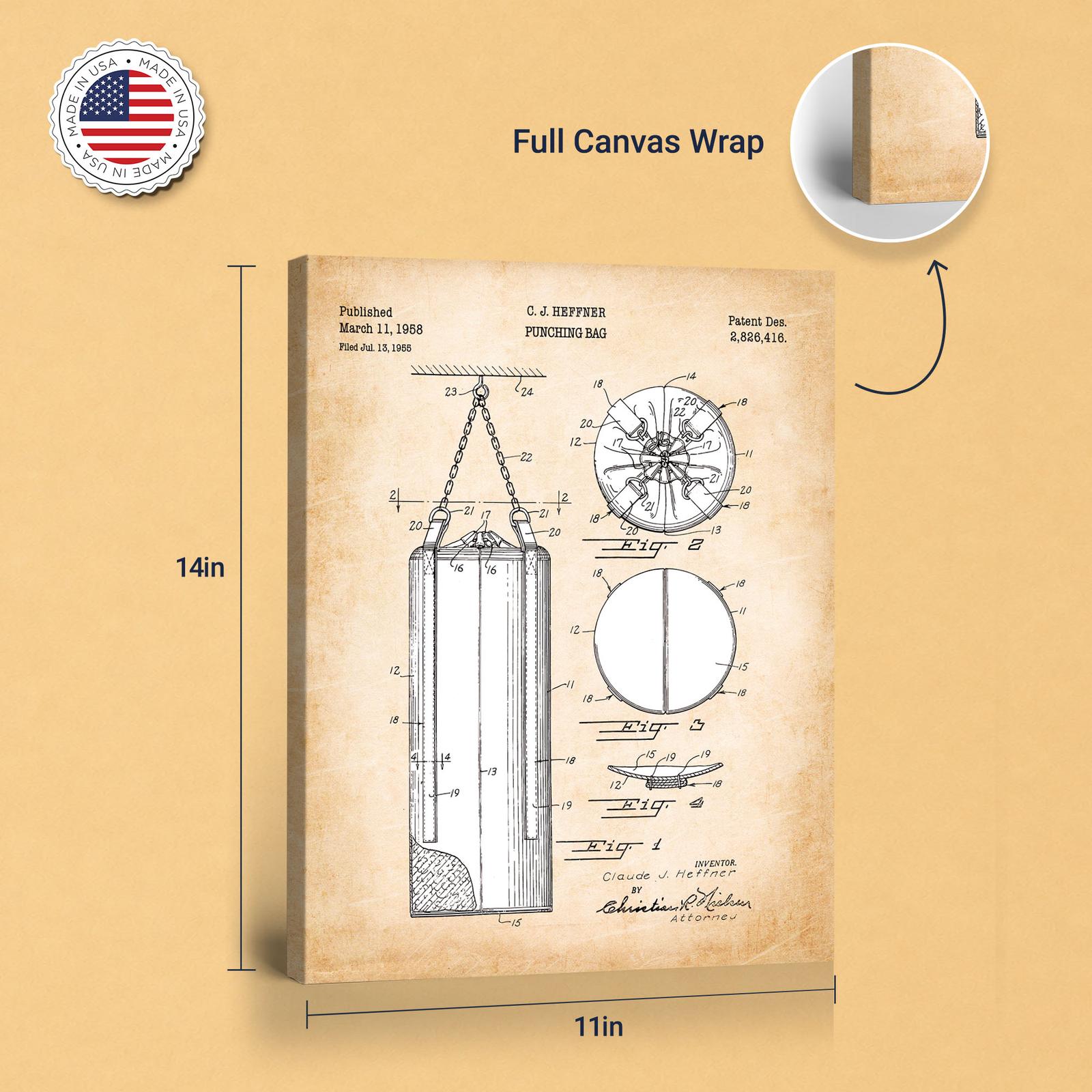 Punching Bag Patent Canvas Print - gallery wrapped canvas edge detail