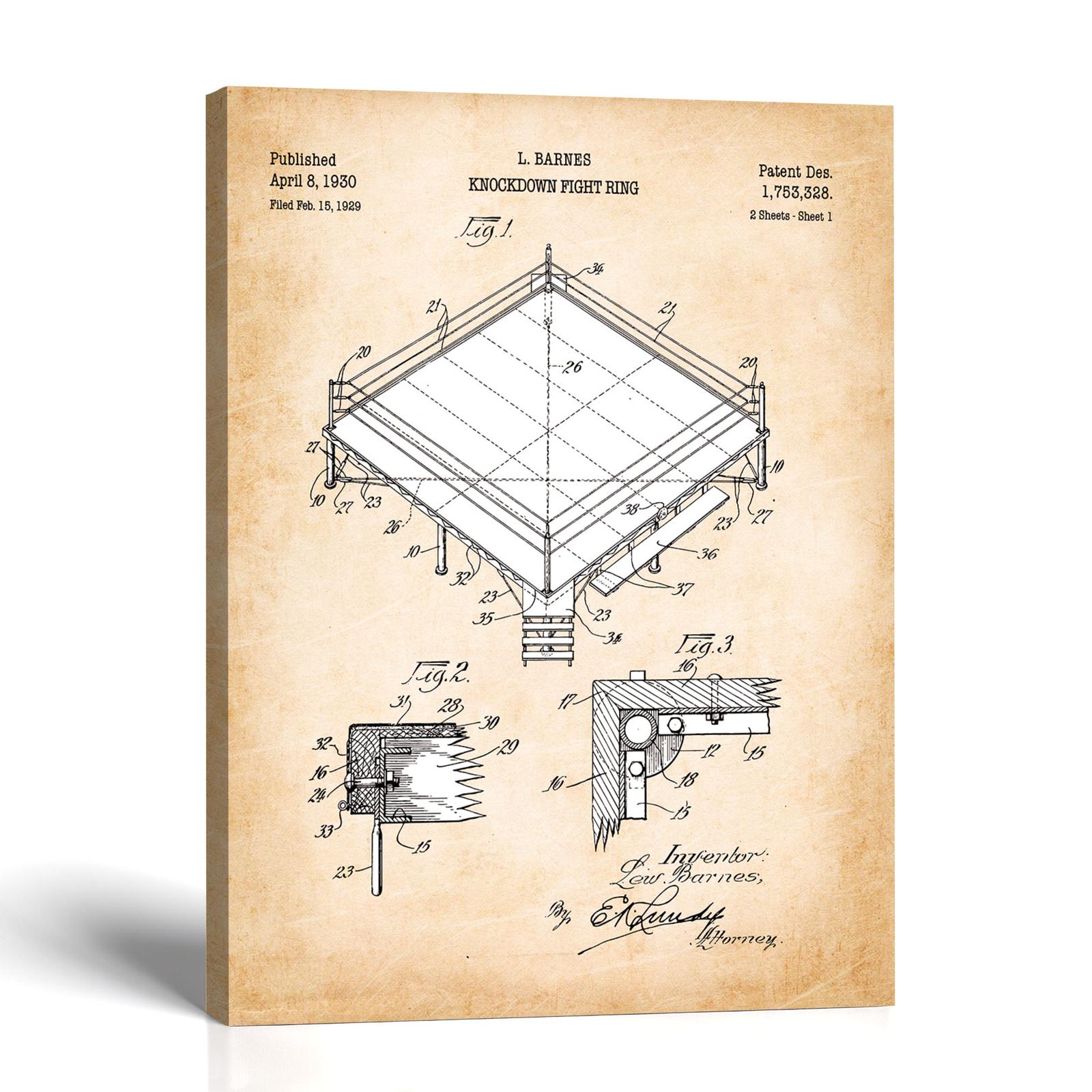 Boxing Ring patent canvas print - Vintage 1930 Blueprint by Crossroads Home Decor