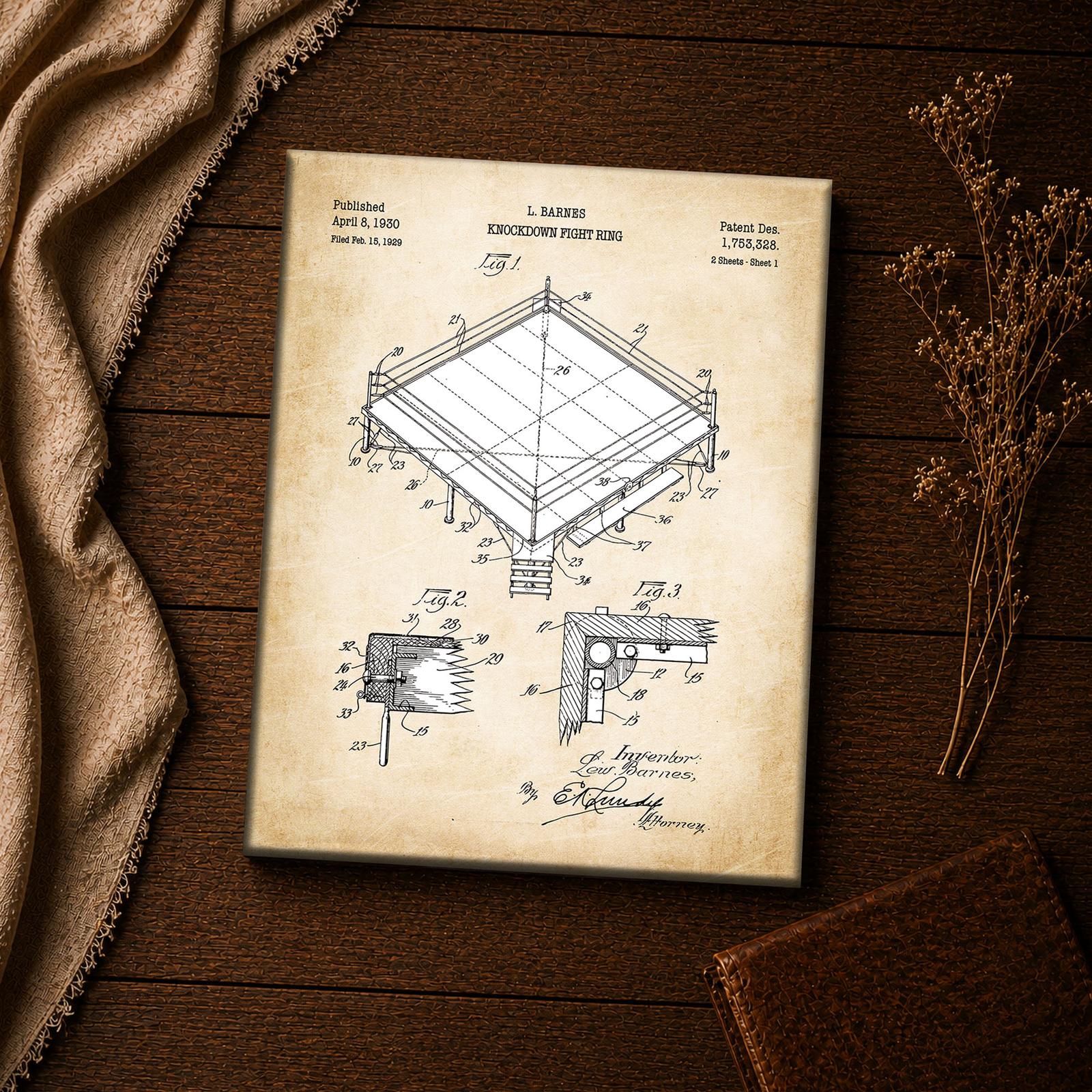 Boxing Ring patent detail canvas print - vintage sports wall art