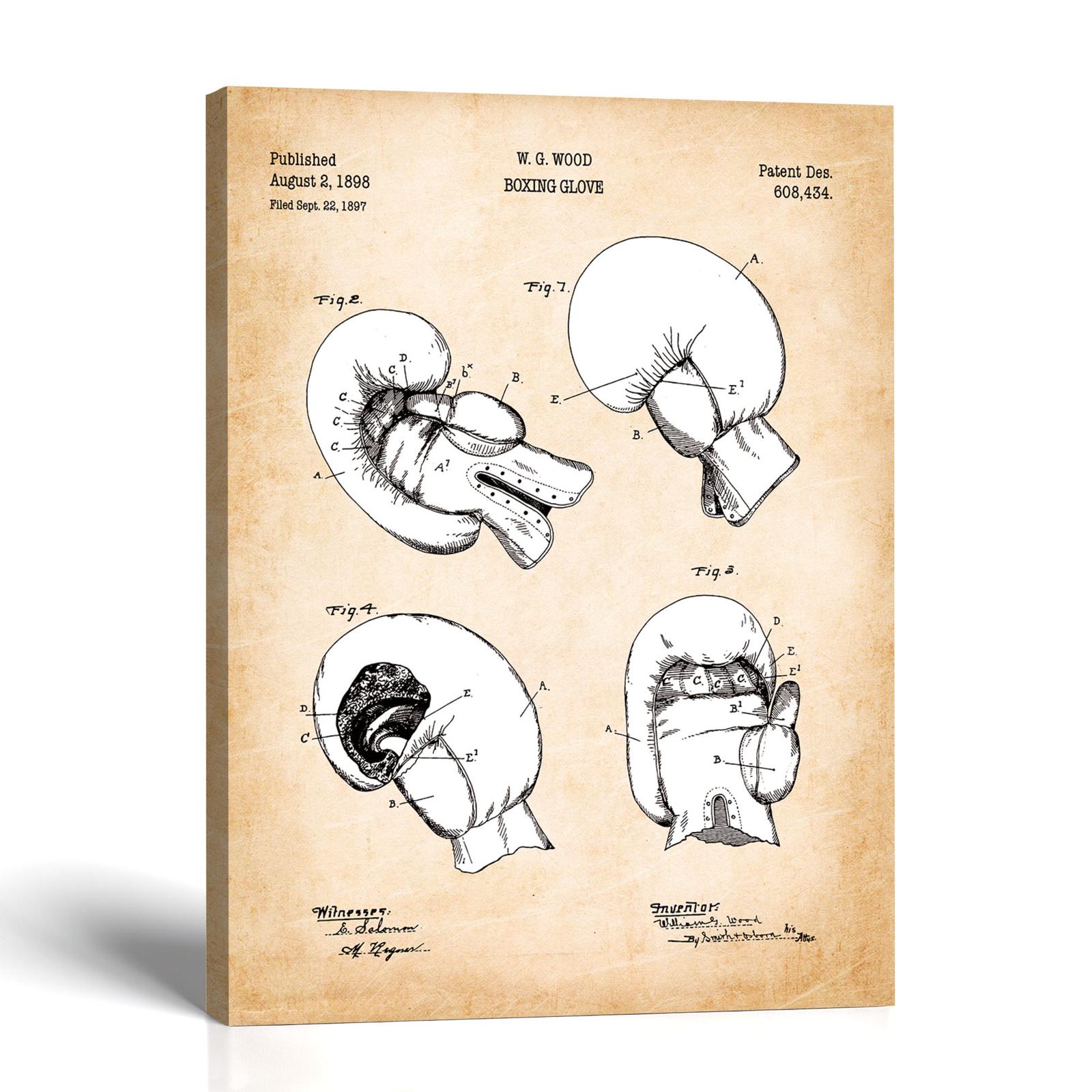 Boxing Glove patent canvas print - Vintage 1898 Blueprint by Crossroads Home Decor