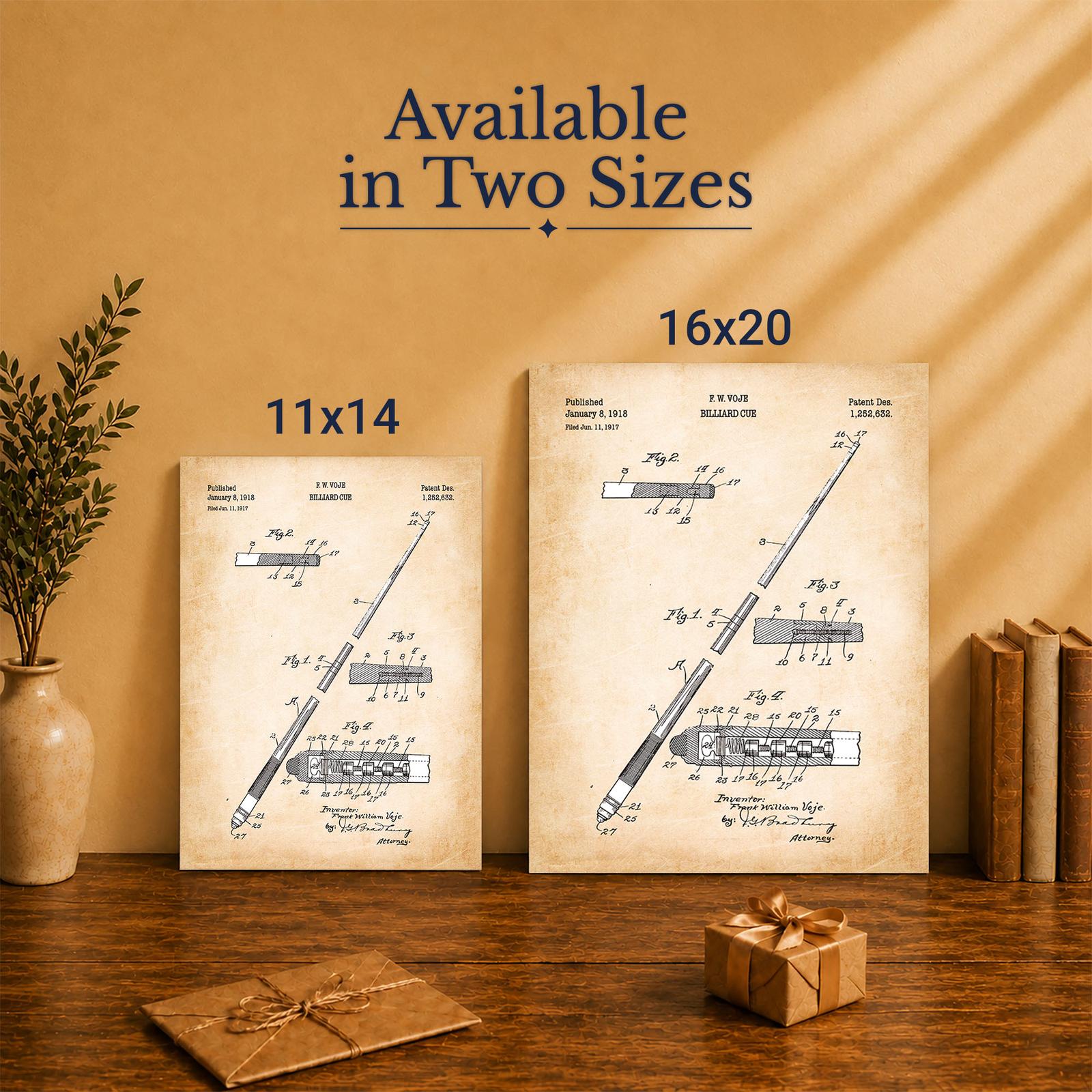 Pool Cue Patent Wall Art - Made in USA Family-Owned Canvas