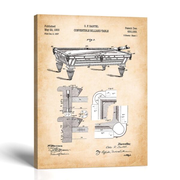 Billiard Table canvas print - 1900 Patent Drawing by Crossroads Home Decor