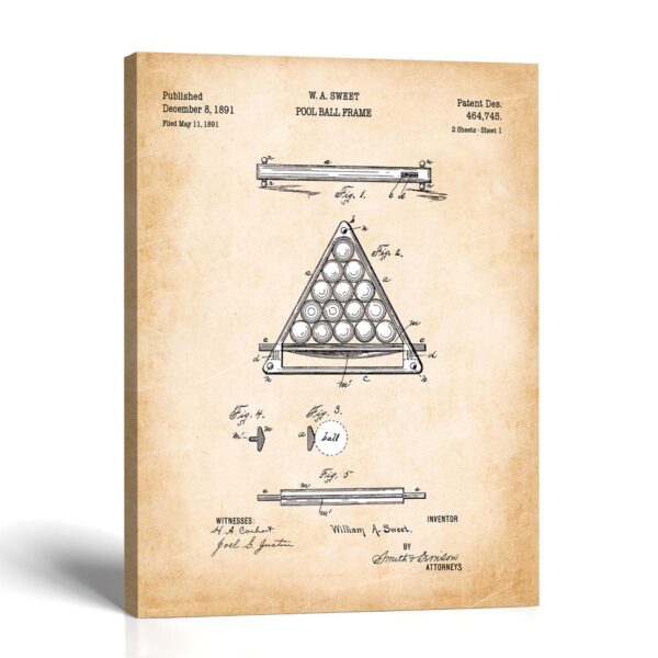 Billiard Ball Rack canvas print - 1891 Patent Drawing by Crossroads Home Decor