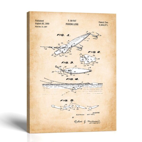 Fishing lure canvas print - 1969 Patent Drawing by Crossroads Home Decor