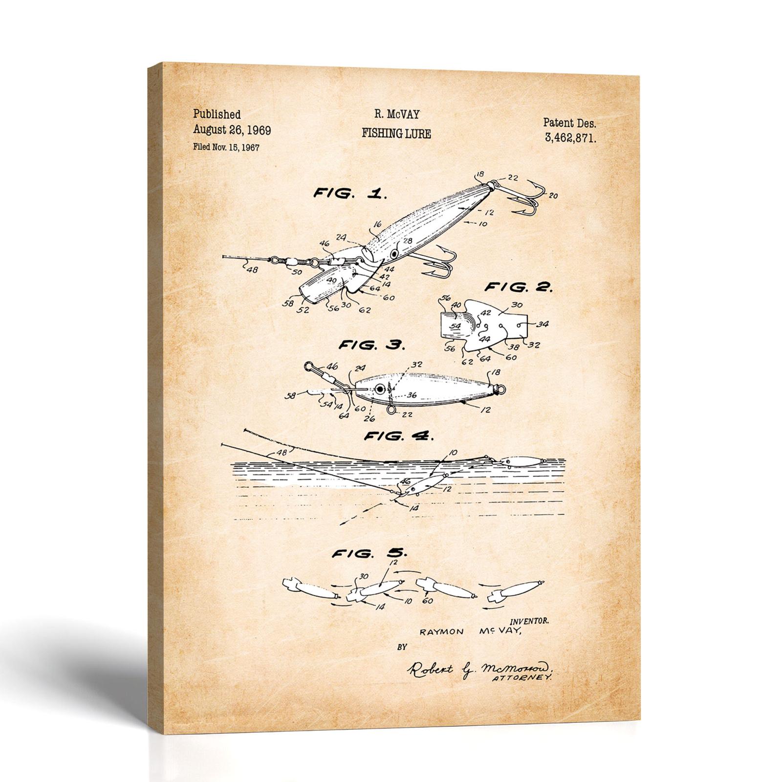 Fishing lure canvas print - 1969 Patent Drawing by Crossroads Home Decor