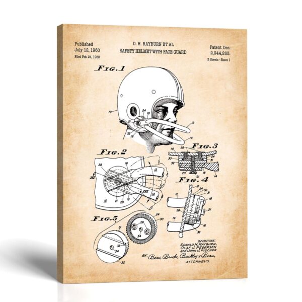 Football helmet canvas print - 1960 Patent Drawing by Crossroads Home Decor