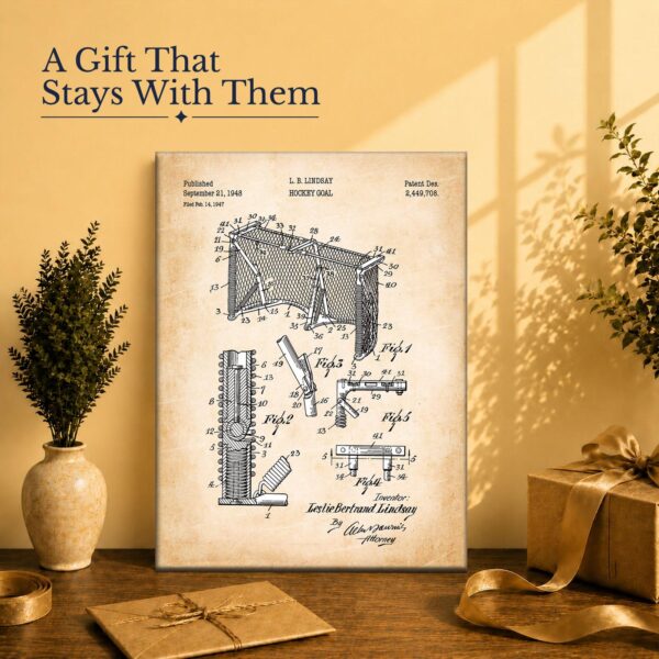 Hockey net patent canvas print gift for a coach or player
