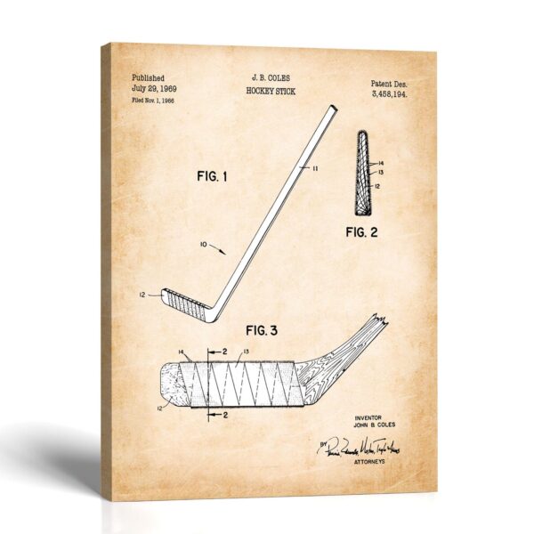 Hockey stick patent canvas print by Crossroads Home Decor