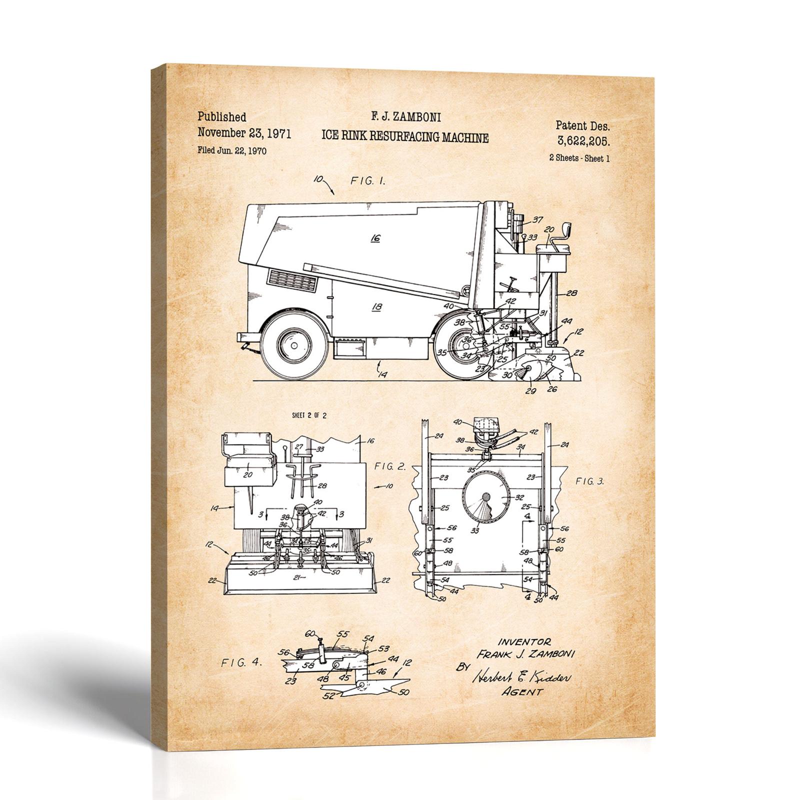 Ice resurfacing machine patent canvas print by Crossroads Home Decor