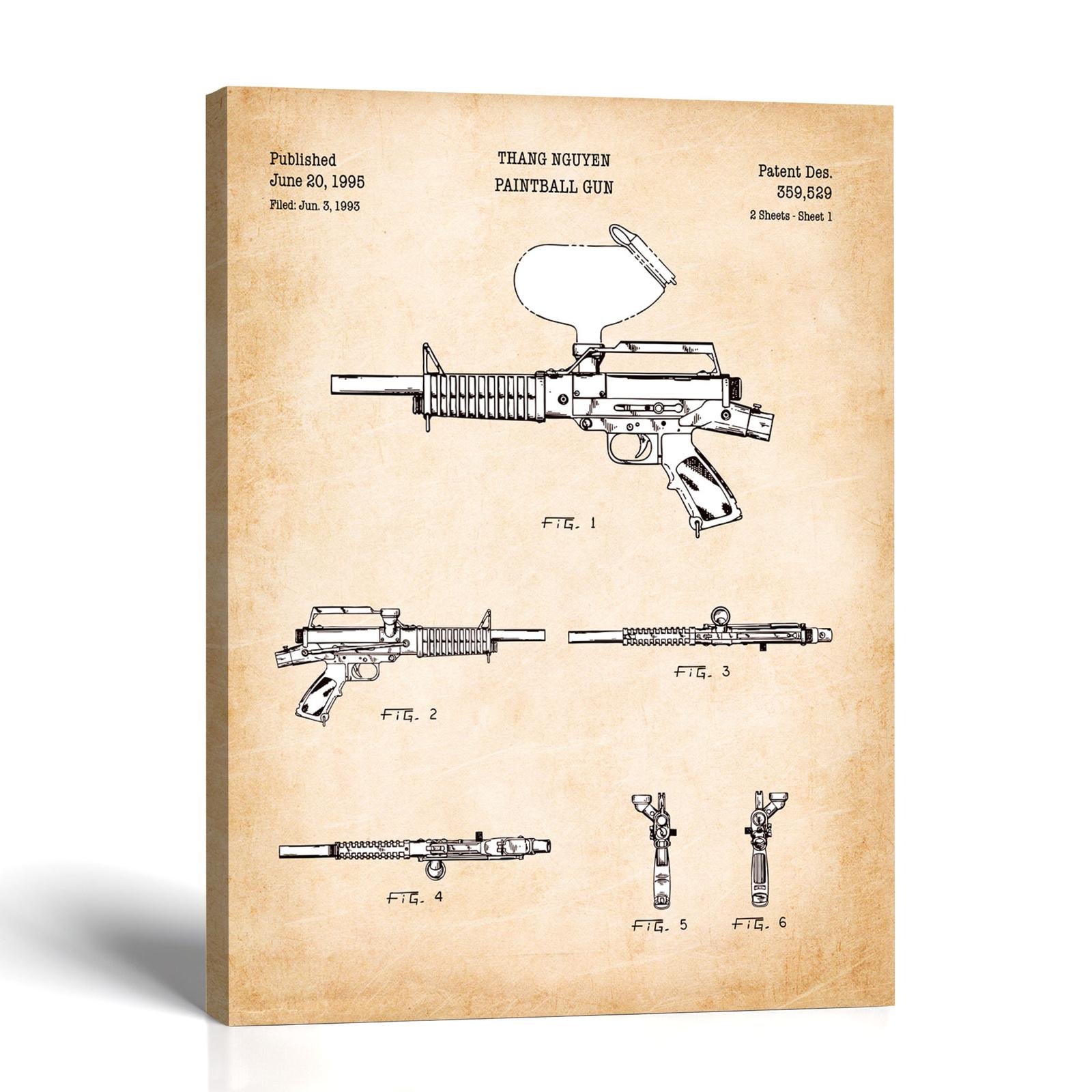 Paintball gun canvas print - Paintball Gun Patent Drawing by Crossroads Home Decor