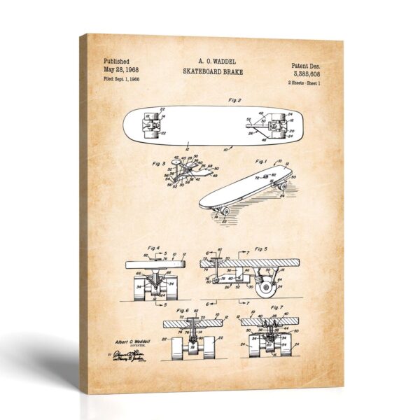 Skateboard patent canvas print by Crossroads Home Decor