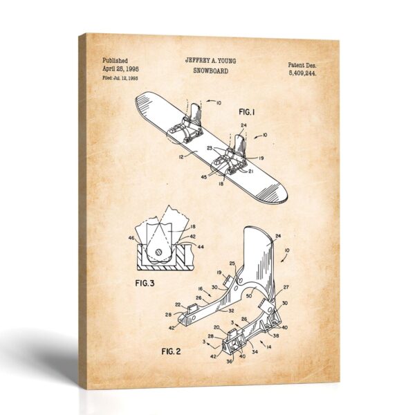 Snowboard patent canvas print - vintage winter sports wall art by Crossroads Home Decor