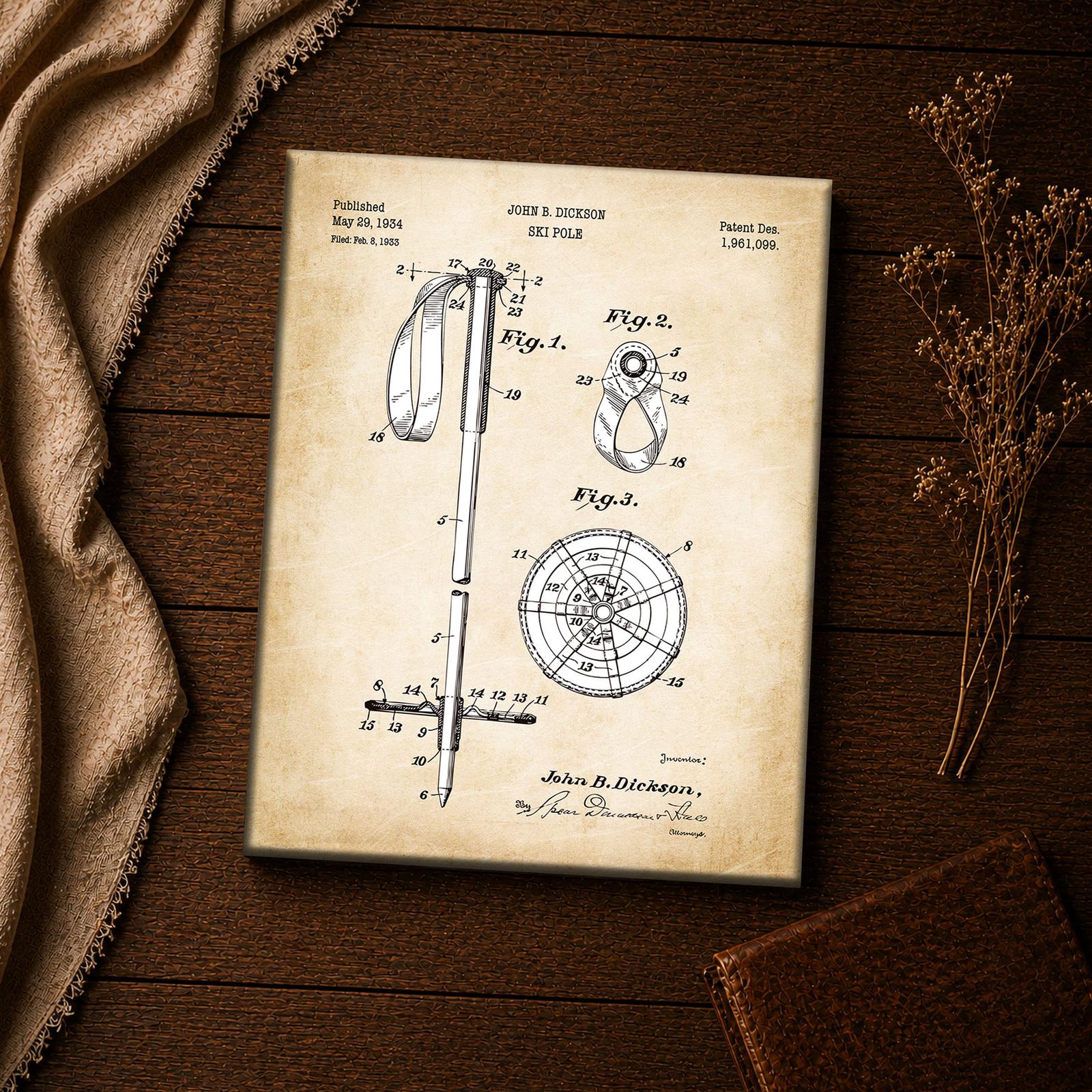 Ski Pole patent detail canvas print - vintage winter wall art