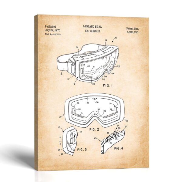 Ski Goggles patent canvas print - Vintage 1975 Blueprint by Crossroads Home Decor