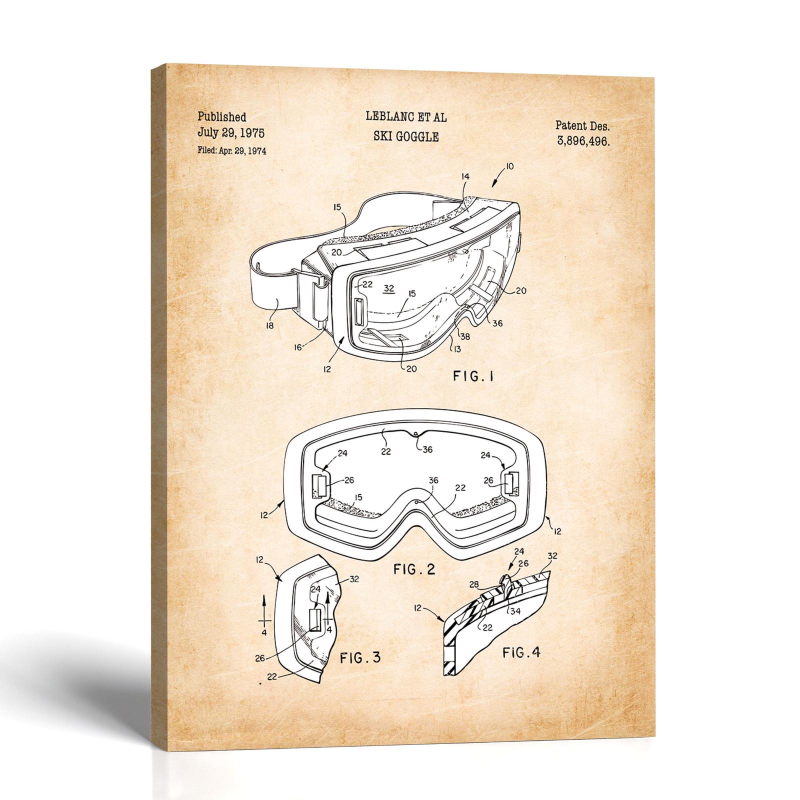 C2634C-1-11x14-1 Ski Goggles patent canvas print - Vintage 1975 Blueprint by Crossroads Home Decor