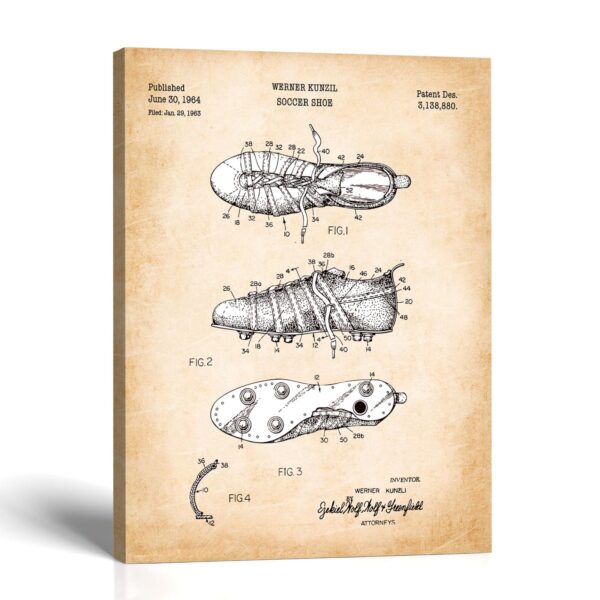 Soccer Shoe canvas print - 1964 Patent Drawing by Crossroads Home Decor