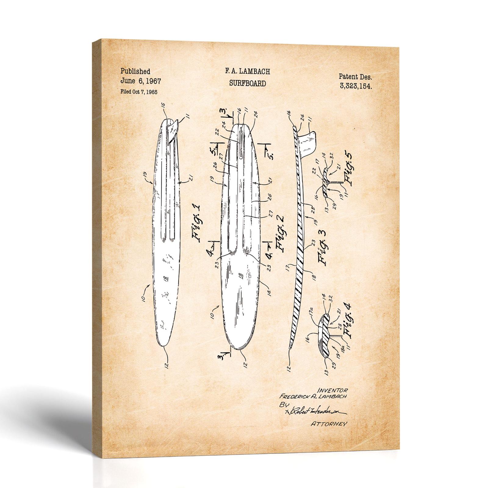 Surfboard canvas print - Surfboard Patent Drawing by Crossroads Home Decor