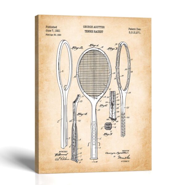 Tennis racket patent canvas print by Crossroads Home Decor