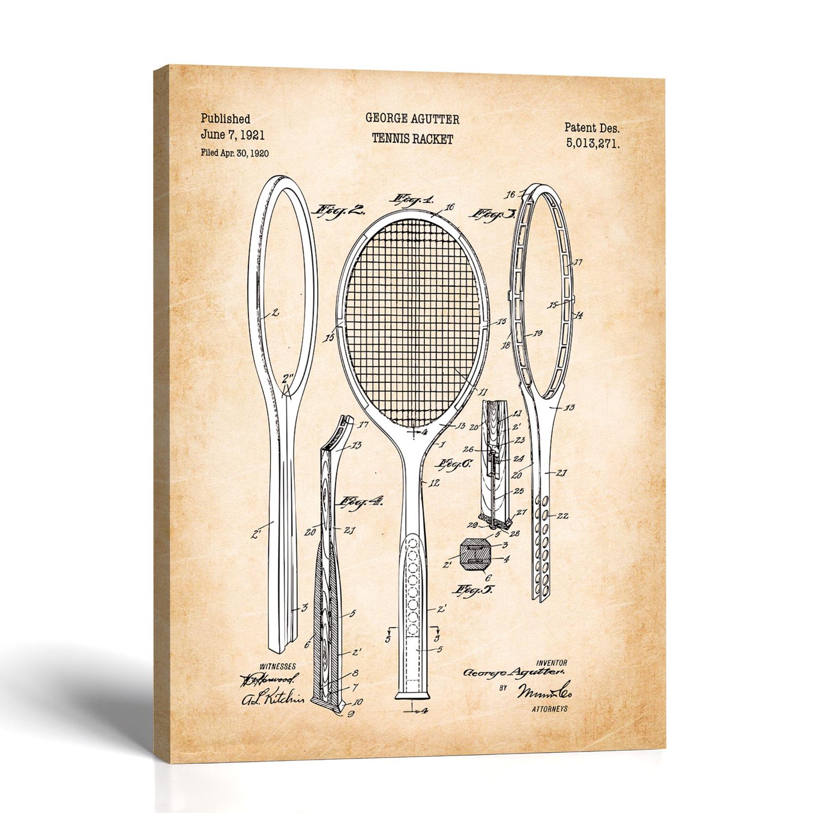 Tennis racket patent canvas print by Crossroads Home Decor