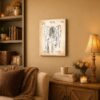 Tennis racket canvas wall art displayed in a den