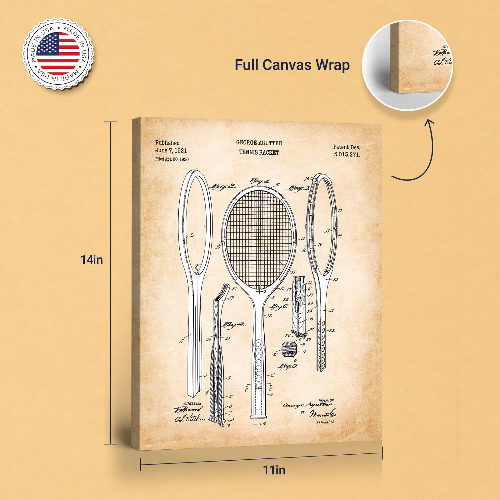 Tennis racket canvas print - gallery wrapped canvas edge detail