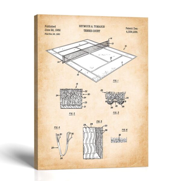 Tennis court patent canvas print - vintage sports wall art by Crossroads Home Decor