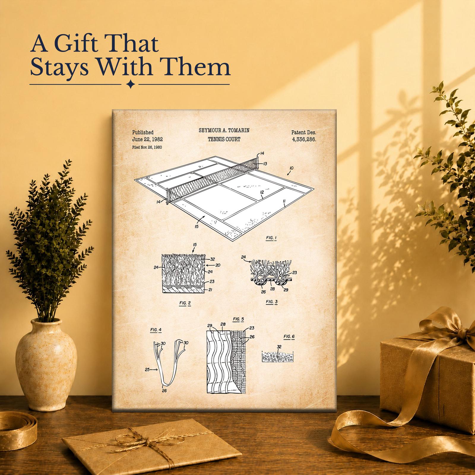 Tennis court patent canvas print gift for a tennis player or coach