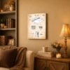 Tennis court canvas wall art displayed in a den or rec room