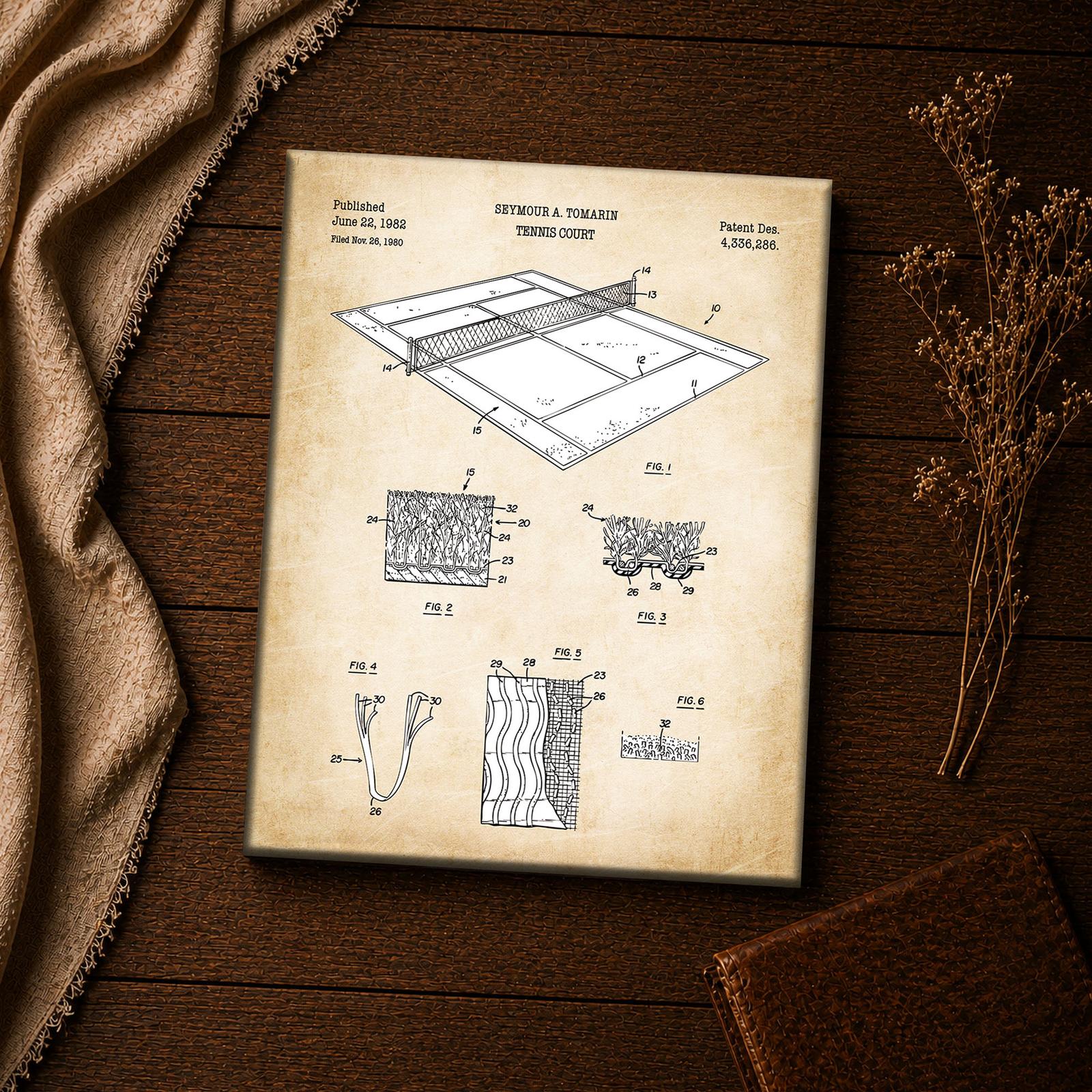 1982 tennis court patent drawing close-up - court surface engineering