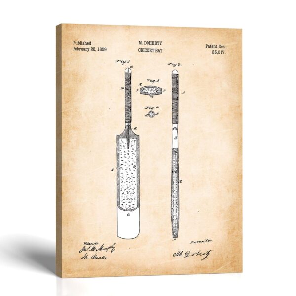 Cricket bat canvas print - Cricket Bat Patent Drawing by Crossroads Home Decor