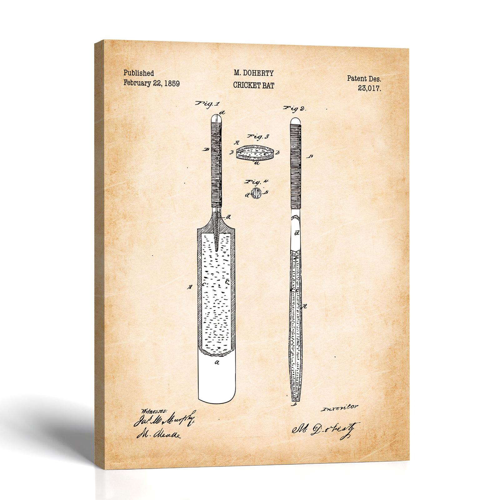Cricket bat canvas print - Cricket Bat Patent Drawing by Crossroads Home Decor